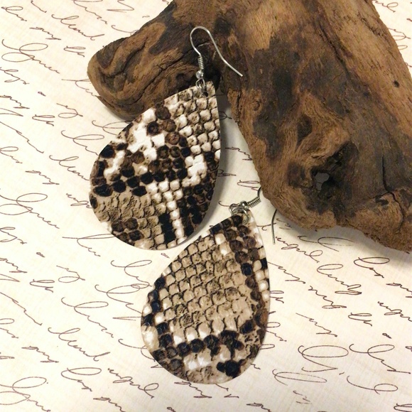 Jewelry - Snakeskin Leather Teardrop Earrings